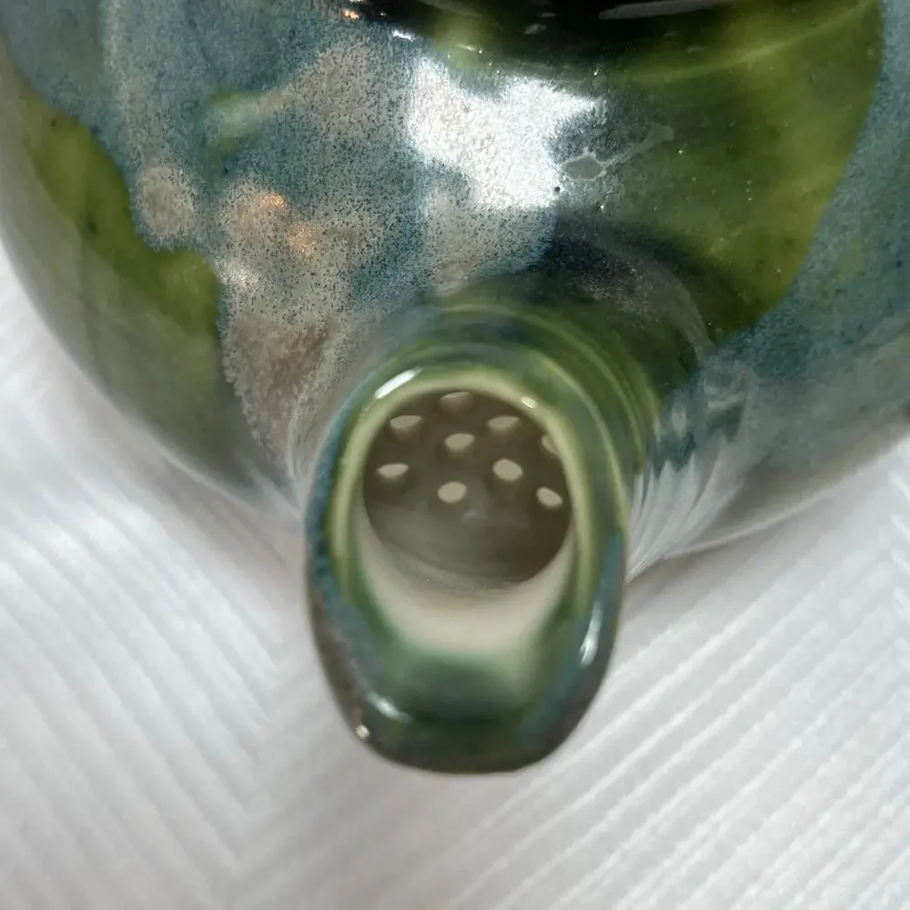 Handmade Ceramic Teapot Domed Lid Blue Green Glaze 6